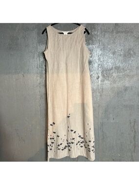 Vintage Linen Floral Maxi Dress, XL